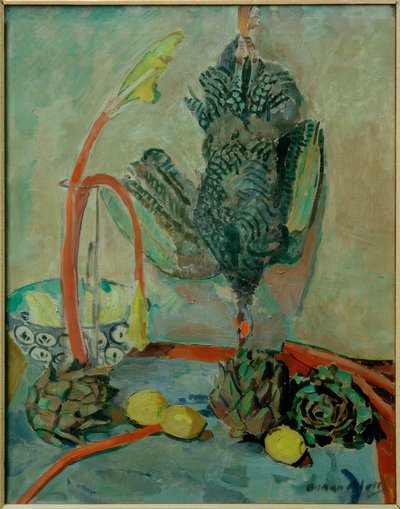 Still Life with Guinea Fowl and Artichokes by Oskar Moll